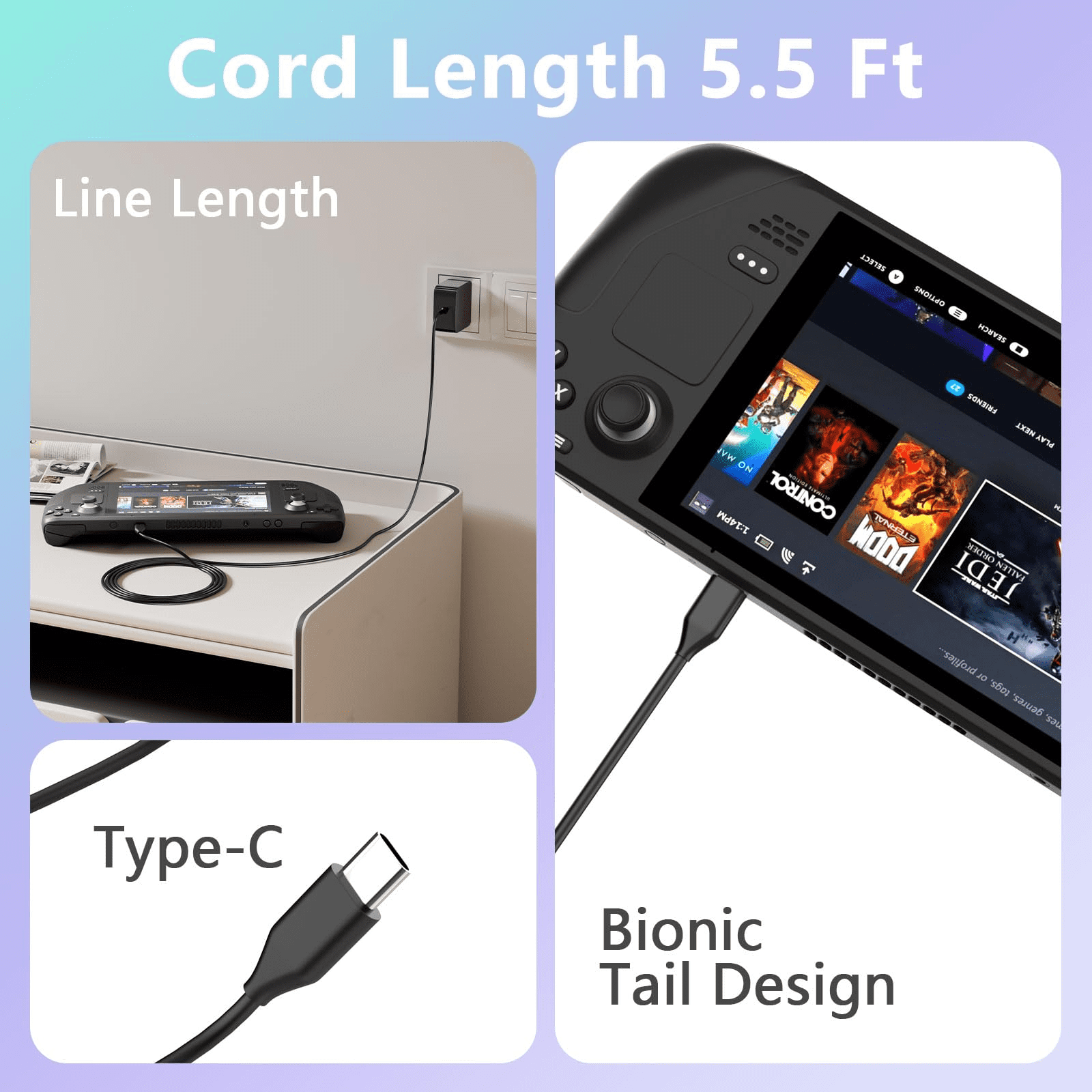 xzyuan 45W Steam Deck Charger Also for Nintendo Switch AC Adapter with 5.7Ft USB Type C Power Cord