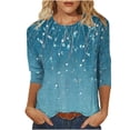 thumbnail image 2 of JTZGDY Plus Size Womens 3/4 Lenths Sleeve Tops Dressy Casual Summer Cute Floral Pattern Graphic T-Shirts Trendy Oversized Crewneck Basic Tunic Blouse A02-Mint Green M, 2 of 6