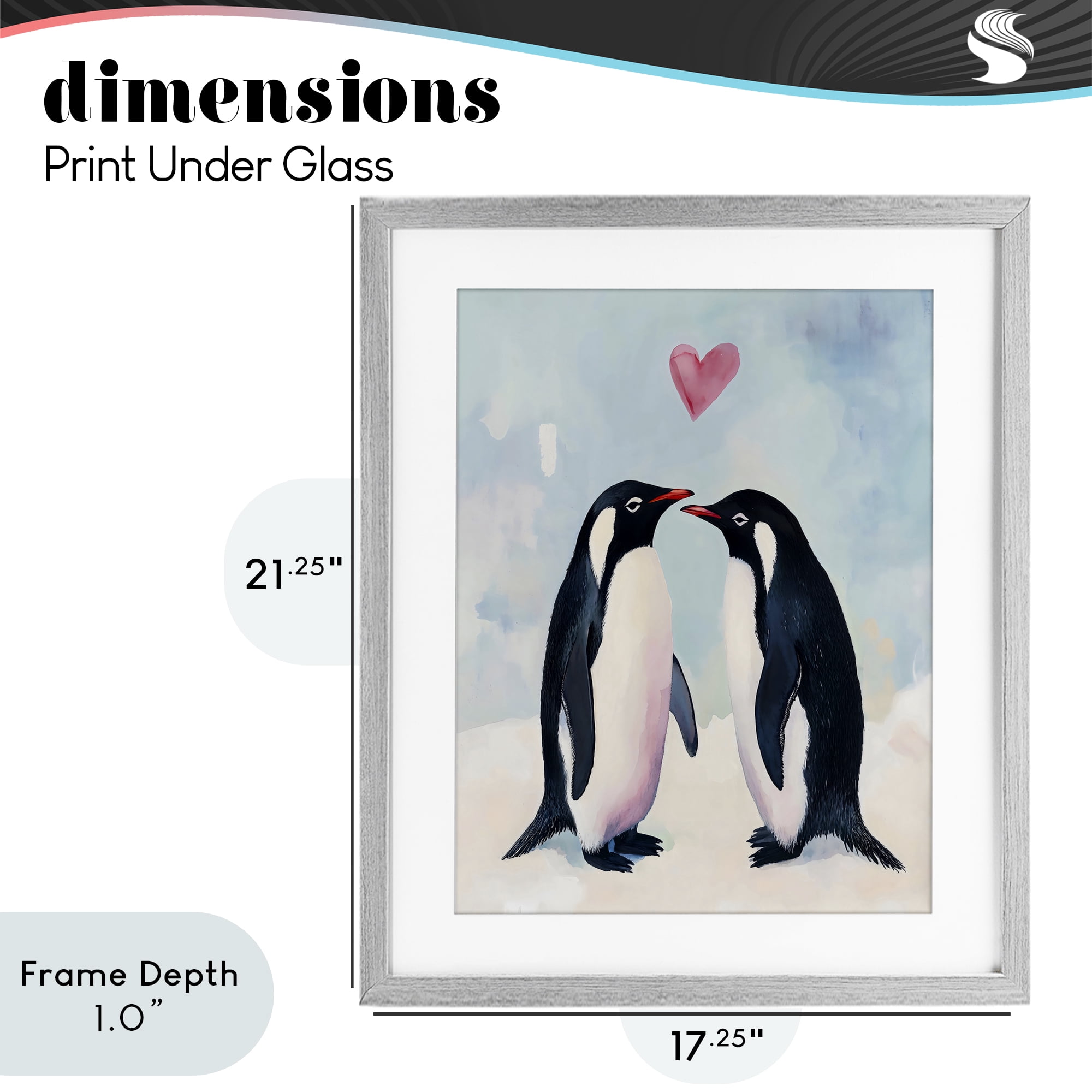 Stupell Industries Penguin Love with Heart Gray Framed Print Under Glass, design by The Prints Vibe