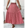 thumbnail image 4 of TEMOFON Womens Maxi Skirt Tiny Floral Casual Elastic Waist Ruffled Hem Ladies Summer A-Line Long Skirts Womens Clothes, 4 of 7