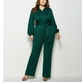 thumbnail image 2 of Wyobmus Women's Dressy Jumpsuits Fashion Solid Casual V-Neck Long Sleeve Waistband Long Overalls Green, 2 of 5
