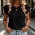 thumbnail image 2 of Women's Linen Tops Ihhxva Crew Neck Short Sleeve 2-in-1 Pleated Stretchable Cotton-Linen Flutter Sleeves Lightweight Casual Tunic Top S-3XL, 2 of 9