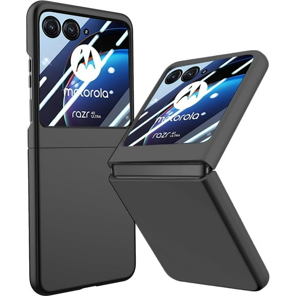 for Motorola Razr 2023 Case with Integrated Glass Screen Protector, Slim Matte Hard PC Back Cover Scratch-Resistant Full Coverage Phone Case for Moto Razr Plus 2023 - Black