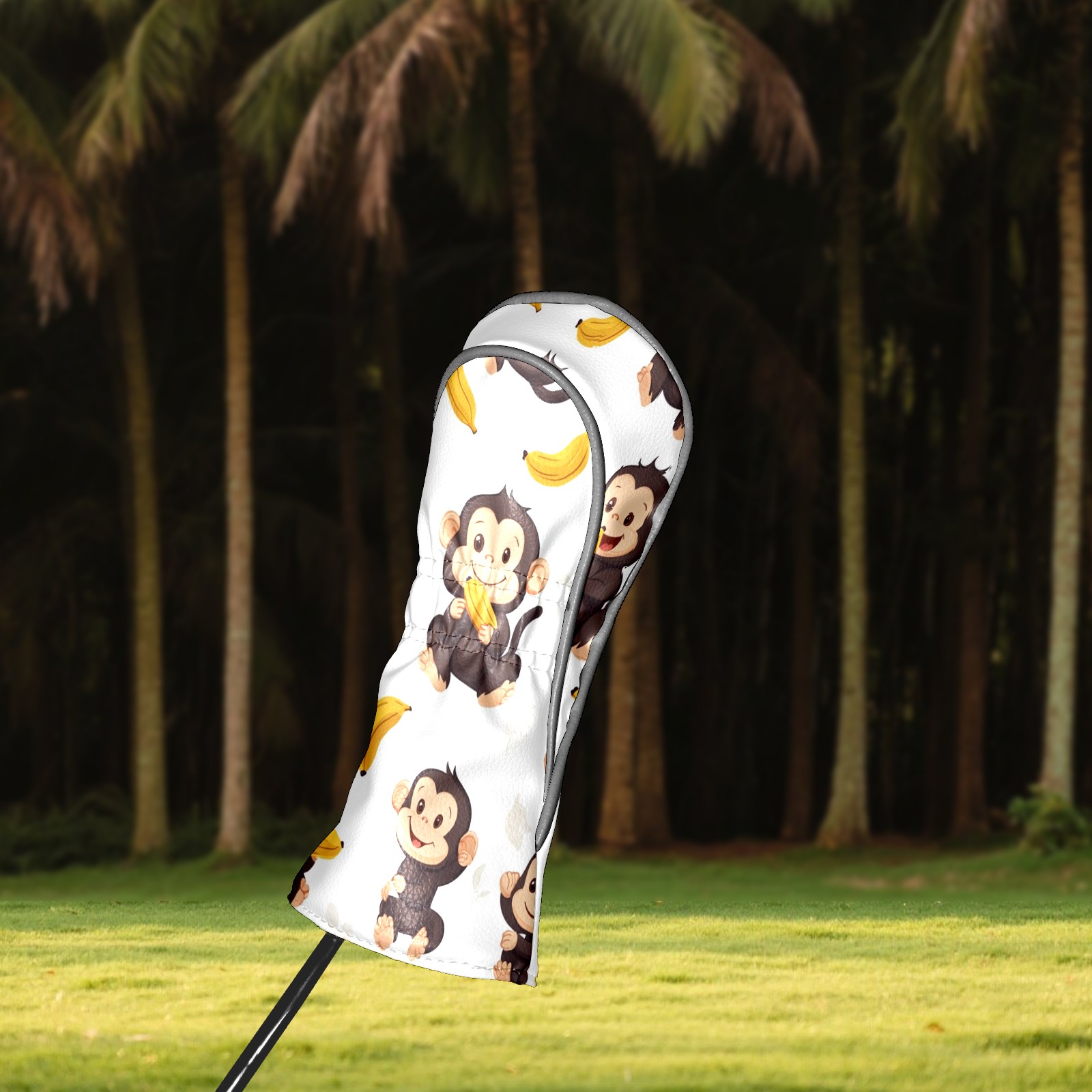 Golf Head Covers Playful Cartoon Monkey Design for Driver, Wood & Hybrid, Premium Waterproof PU Leather with Plush Lining, Funny Animal Golf Gifts
