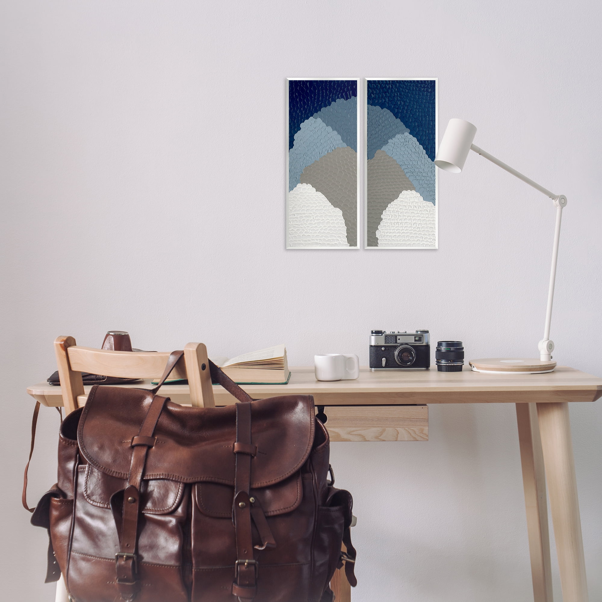 Stupell Industries Textured Blue Abstract Mountains Abstract Painting Unframed Art Print Wall Art, 7 x 17, Set of 2
