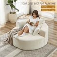 thumbnail image 6 of FFH 55" Oversized Round Chaise Lounge, Cloud Lazy Sofa Chair with Cylindrical Backrest Pillow, Chenille White, 6 of 11