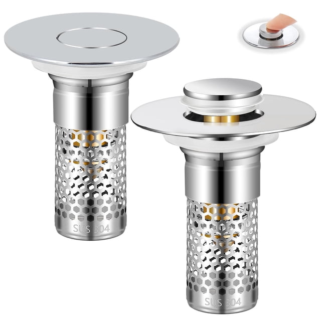 TONGDWOU Juego de 2 Tapones para Lavabo de Baño 1.06"-1.50" Plateado