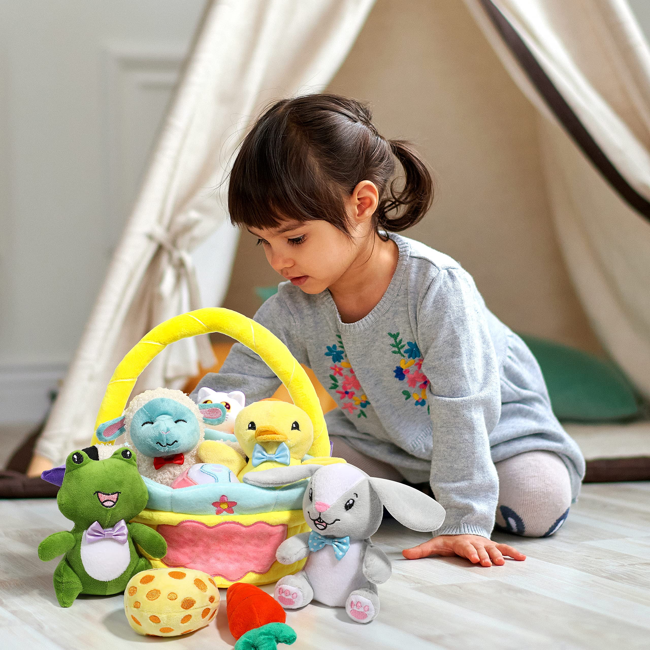 Joyfy 8 Pcs Easter Basket Plushies for Kids,Easter Basket Stuffers Fillers,Plush Bunnies Stuffed Animals,Easter Toys for Kids Children Birthday Gifts,Party Favors Decor