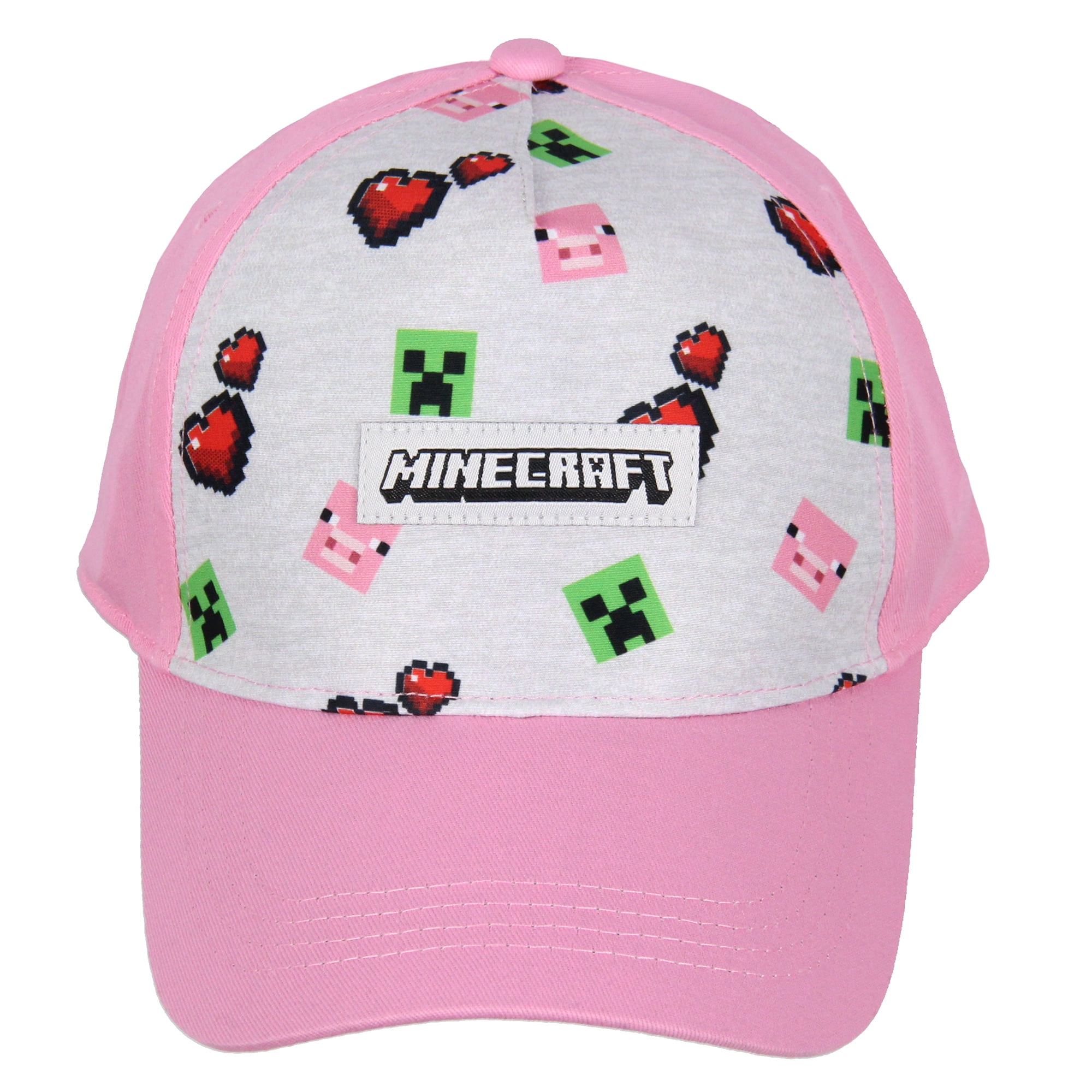 Minecraft Youth Hat Floating Creeper Head Hearts Pig Face Pink Snapback OSFM Cap