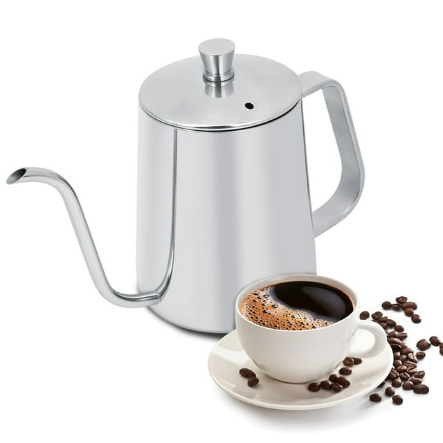 Stainless Steel Coffee Pot, 550ml Stainless Steel Long Gooseneck Coffee Pot Kettle with Lid for Home Kitchen Coffee Shop