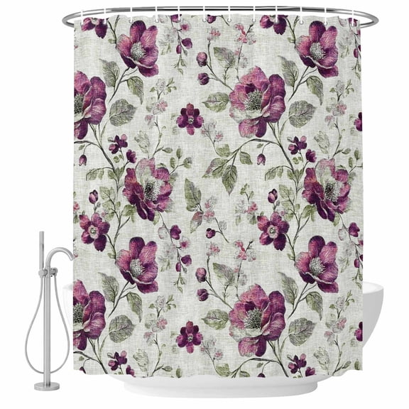 72x78 Inch Shower Curtain Spring Floral Bathroom Decor, Waterproof Fabric Bathtub Bath Curtains Decorative Red Flowers Leaves Botanical Vintage Beige Extra Long Shower Curtain Set with Hooks