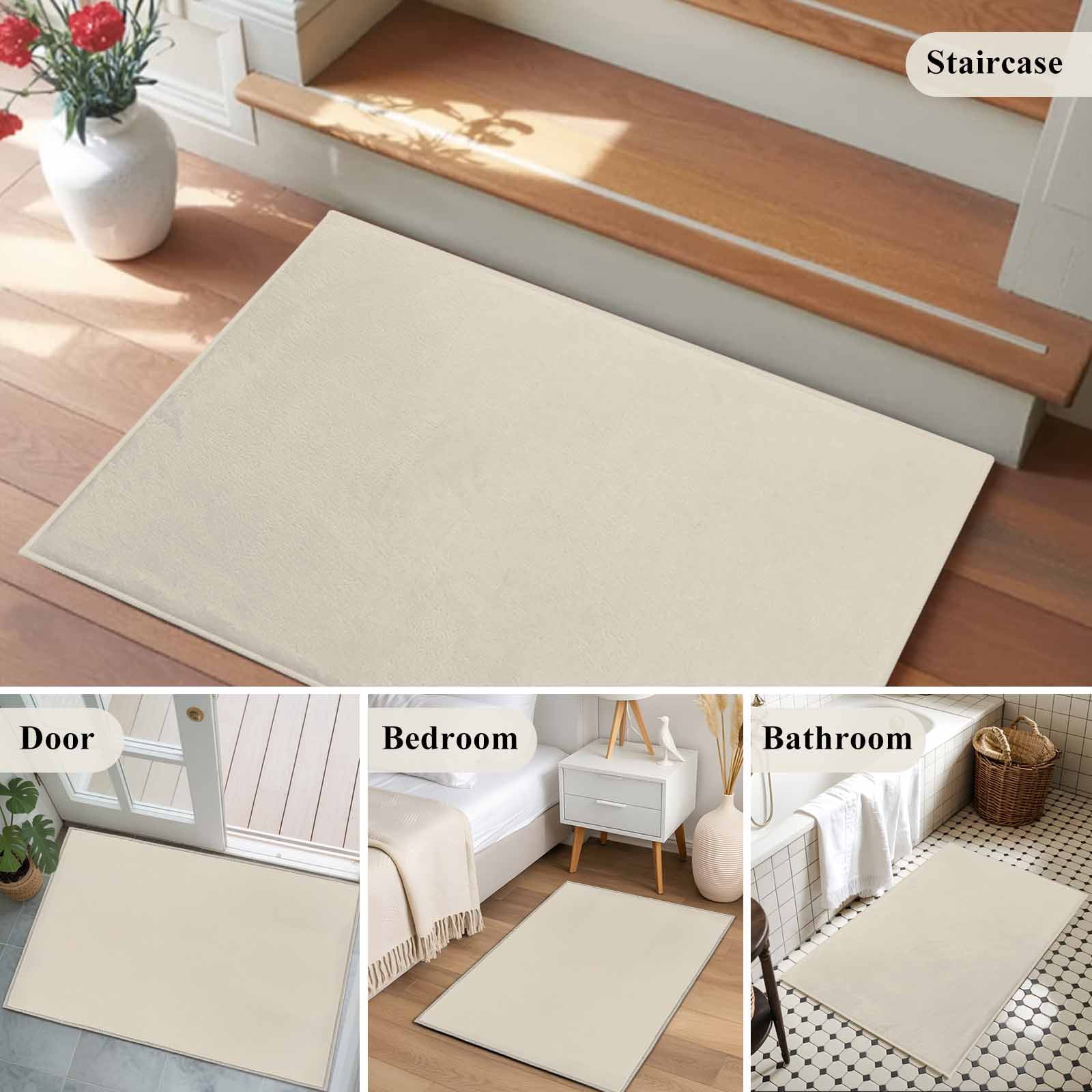 Ivory White Bathroom Mat 2x3 FT, Non Slip Small Kitchen Mat, Modern Pure Ivory White Washable Soft Backed Front Door Throw Rug Non-Shedding Indoor Outdoor Doormat for Entryway Sink