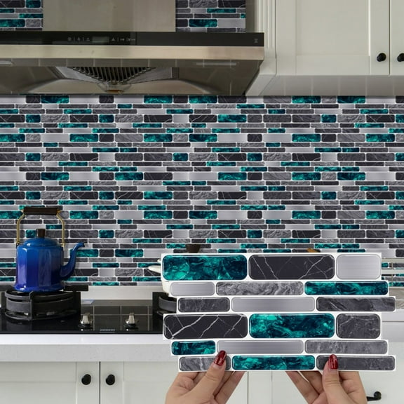 12Piece Self Adhesive Waterproof Tiles Stickers Marbling 4.72 x 9.68inch DIY Wall Decals Peel and Stick Backsplash Mosaic Tile Decor