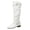 White, variant on Miqool Women's Faux Leather Dual Ring Buckles Knee High Boots Round Toe Low Block Heel Mid Calf Boots