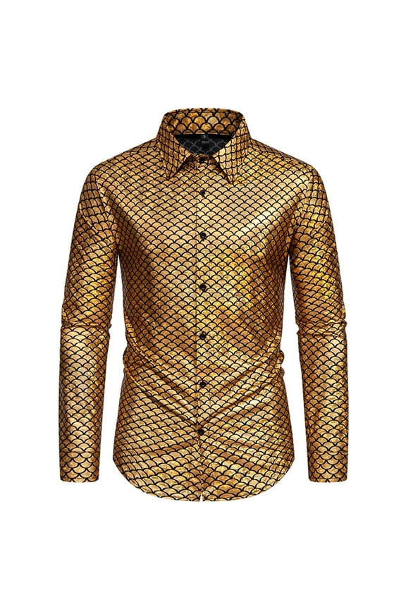 Hanes Men Shirts,Men's Luxury Baroque Shiny Print Shirt,Paisley Flower Woven Silk Dress Shirt Long Sleeve Unique Design formal Leisure Wedding Party Prom Gold XXL