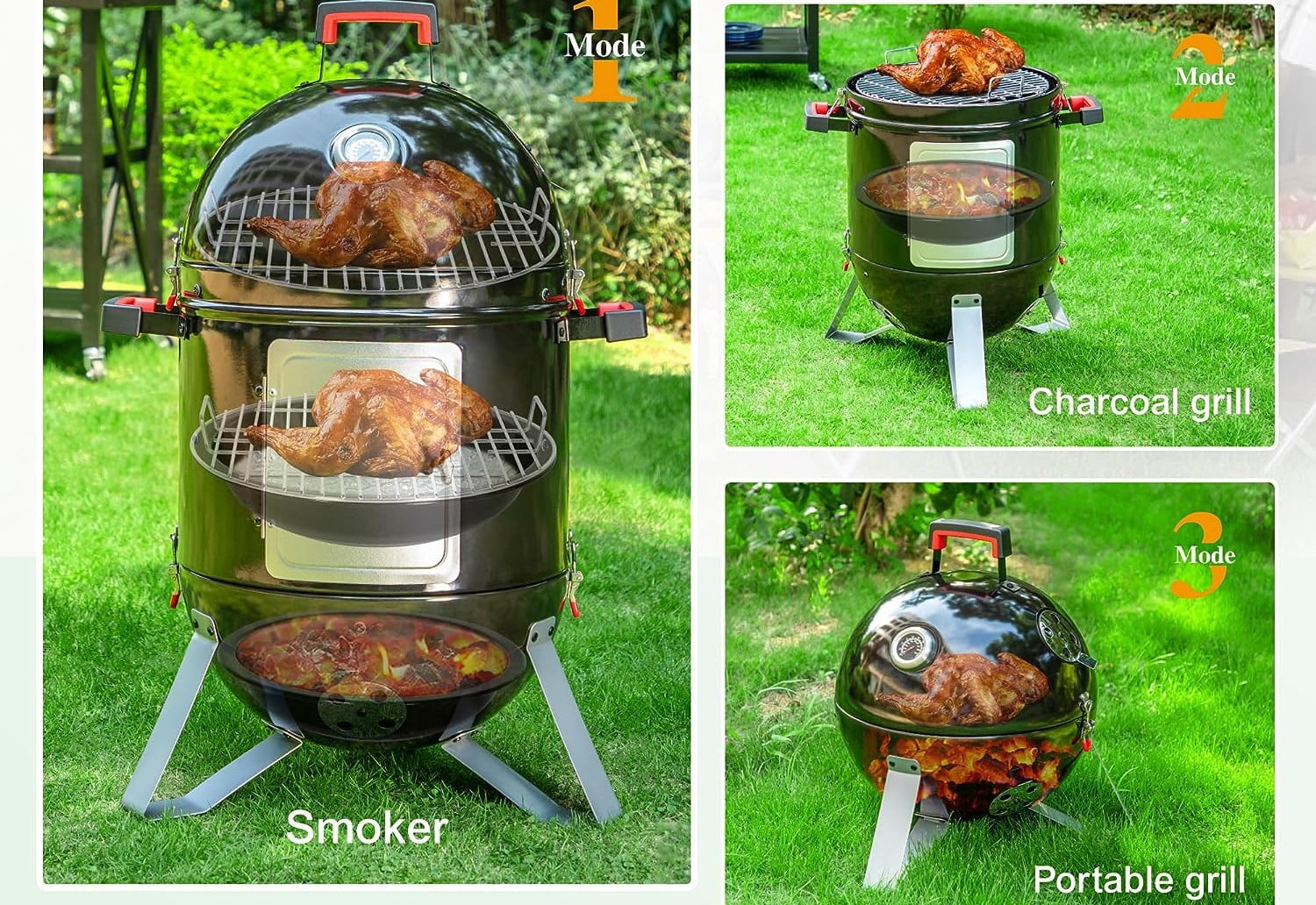 Charcoal Smoker BBQ Grill 3in1 Outdoor Vertical Smokers Portable Meat Cooker