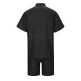 thumbnail image 7 of HOOMEUMY Men's Summer 2 Piece Outfits Linen Short Sleeve Button Down Shirts Shorts Set Solid Color Loose Fit Beach Shorts Sets Black M, 7 of 7