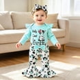 thumbnail image 2 of Baby Girl Clothes Outfit Newborn Letter Holy Cow I'm CUTE Ruffle Cow Print Romper Long Pants Headband Clothing Sets for Fall Winter 0 3 6 9 12 18 Months Baby Girl Clothes, 2 of 7
