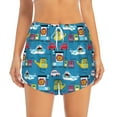 thumbnail image 2 of Xecao's Transportations With Animals for a double-layer running short for women, perfect for gym, tennis, and more, featuring a convenient pocket., 2 of 9