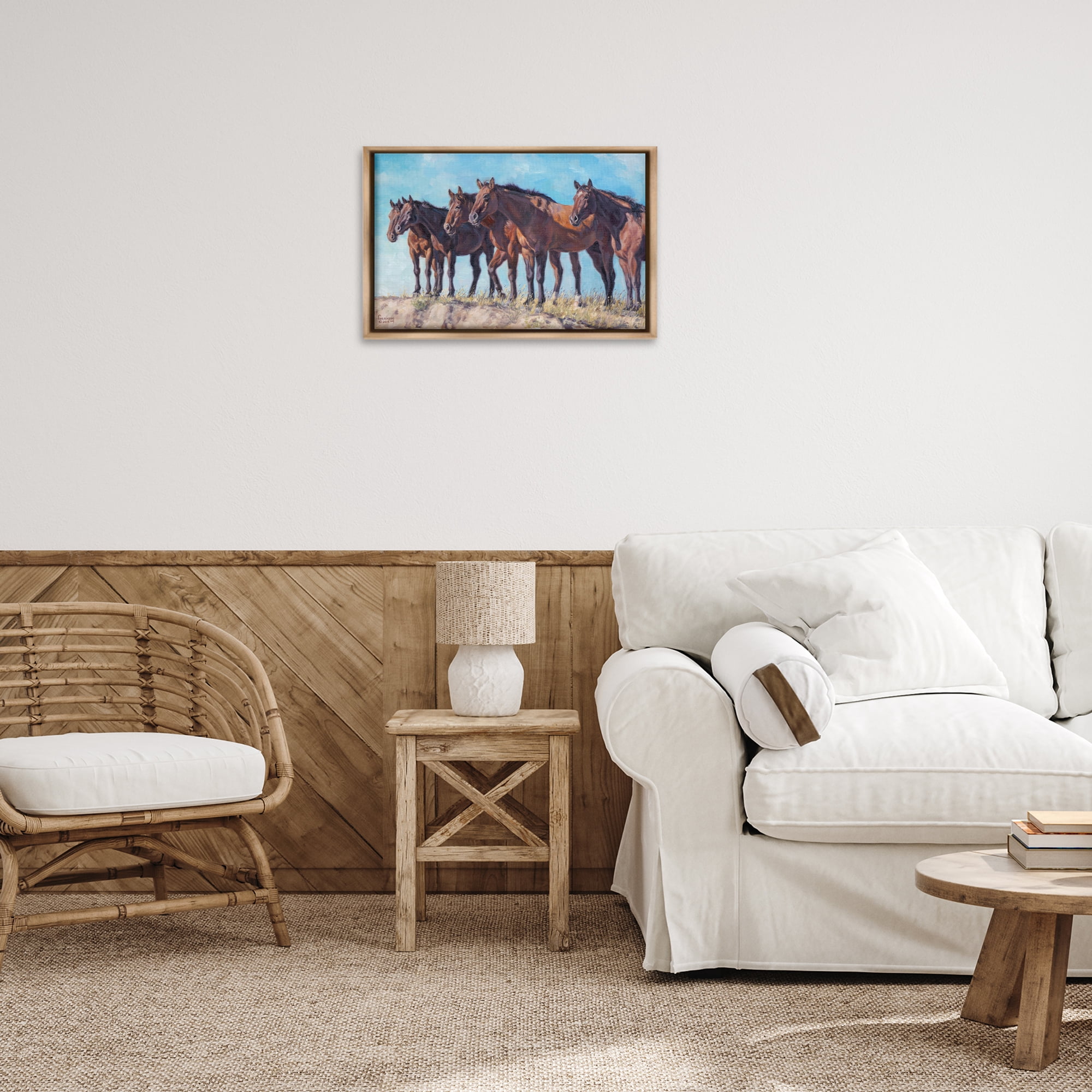 Stupell Industries Horse Herd Overlooking Desert Animals & Insects Painting Brown Floater Framed Canvas Art Print Wall Art, 25 x 17