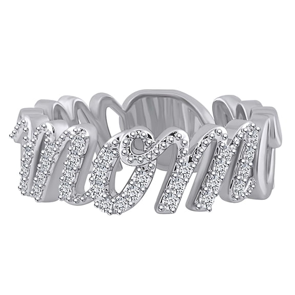 AFFY 0.2 Carat (cttw) Round Shape White Natural Diamond Mom Ring 14k Solid White Gold