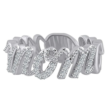 0.2 Carat (cttw) Round Shape White Natural Diamond Mom Ring 10k Solid White Gold