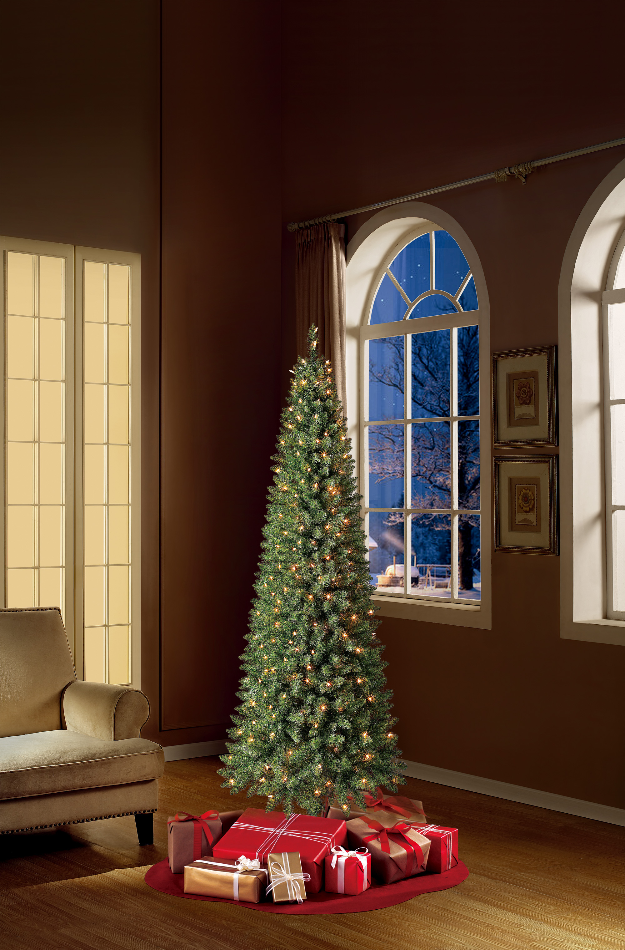 7' Holiday Time Prelit 250 Clear Incandescent Lights, Brinkley Pencil Pine Artificial Christmas Tree - image 5 of 8