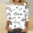 thumbnail image 1 of Offres Flash! Aqestyerly T-Shirt Imprimé Mode Saint-Valentin pour Femmes Manches 3/4 Blouse Col Rond Hauts Décontractés, 1 of 5