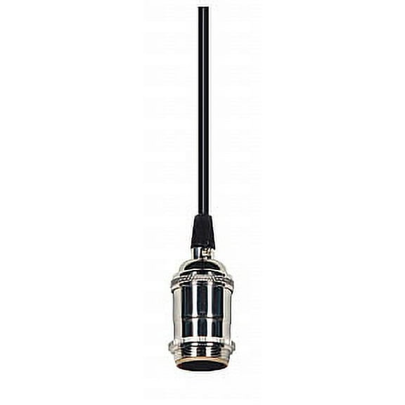 Satco Cast Brass Keyless Socket with SVT Black Wire Polished Nickel