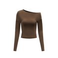 thumbnail image 1 of Camiseta de otoño para mujer, Tops con hombros descubiertos, Tops cortos ajustados para ir de compras SG, 1 of 7
