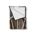 thumbnail image 2 of Barn Wood Wagon Wheel Soft Flannel Fleece Throw Blanket, Wooden Barn Door and Vintage Rusty Wheel Rustic Home Farm, Cozy Plush for Indoor and Outdoor Use, 50" x 60", Black Pale Brown, by Ambesonne, 2 of 6