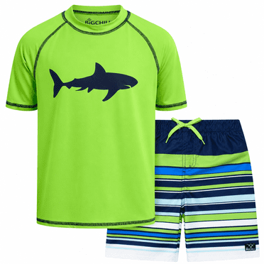 Big Chill Boys Swim Set - UPF50  Short Sleeve Rash Guard Swim Shirt and Swim Trunks 2 Piece Set