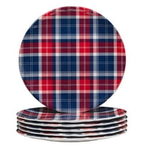 Patriotic Plaid Multicolored Melamine Salad Plate Set Of 6