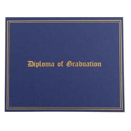 Certificate Holder - Diploma Cover with Diploma of Graduation Gold Foil Imprint, Document Cover for Letter-Sized Award Certificate, 4 Corner Ribbons, Navy Blue with Silver Interior, 11.5 x 9