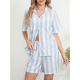 thumbnail image 3 of Women’s 2 Piece Pajamas Set Short Sleeve Stripes Print Button Up Shirt + Shorts Set Loungewear, 3 of 9
