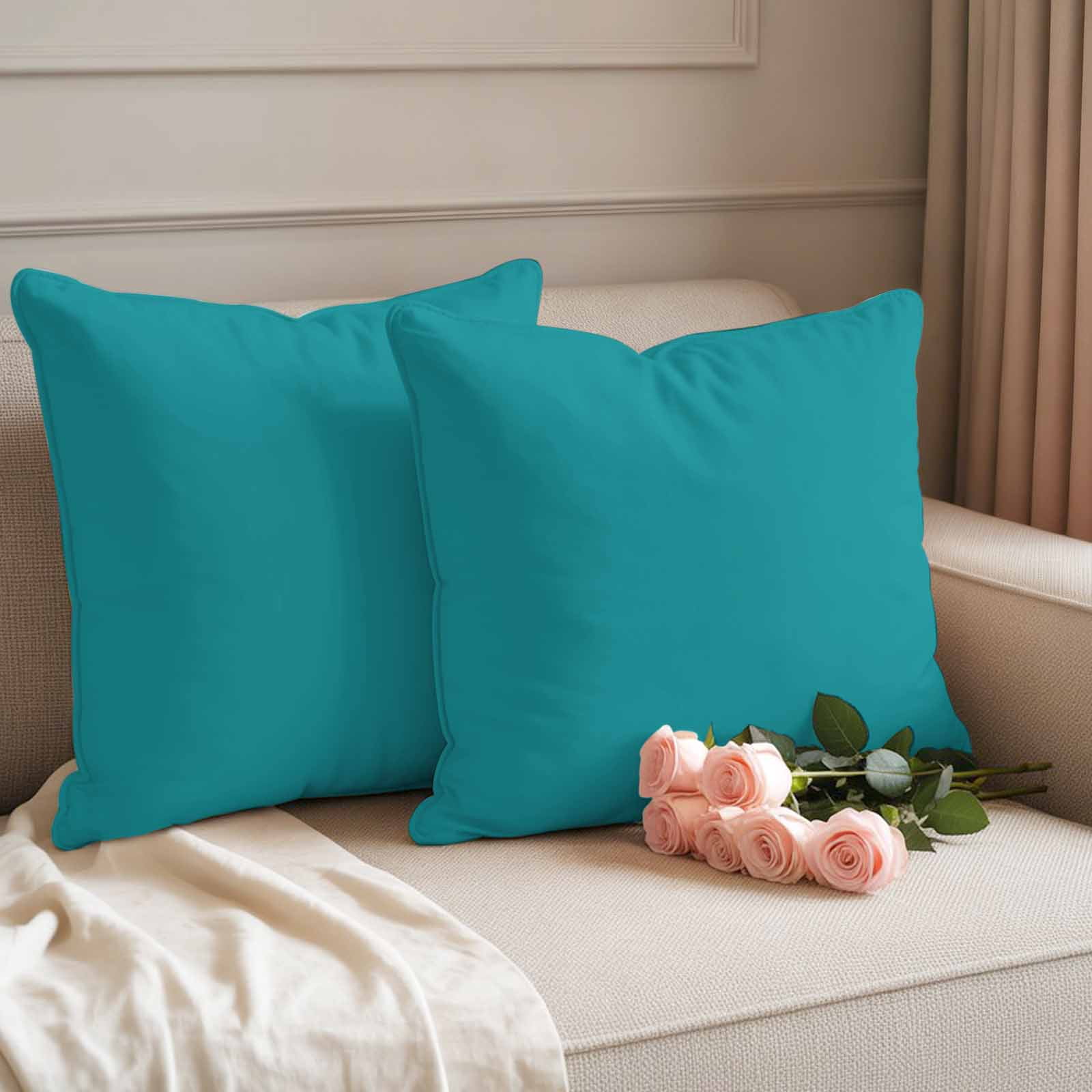 Teal Outdoor Pillow Covers Set of 2 Solid Color Waterproof Throw Pillow Cover Decorative Cushion Cases for Patio Porch Garden 24X24 Inch