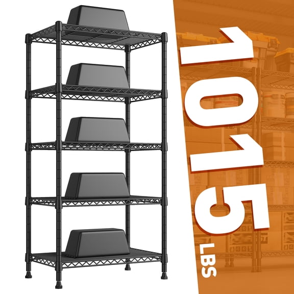 REIBII 5-Tier Wire Shelving Metal Storage Shelves, 1015 lb Capacity, 13.58 x 21.45 x 60 in, Black