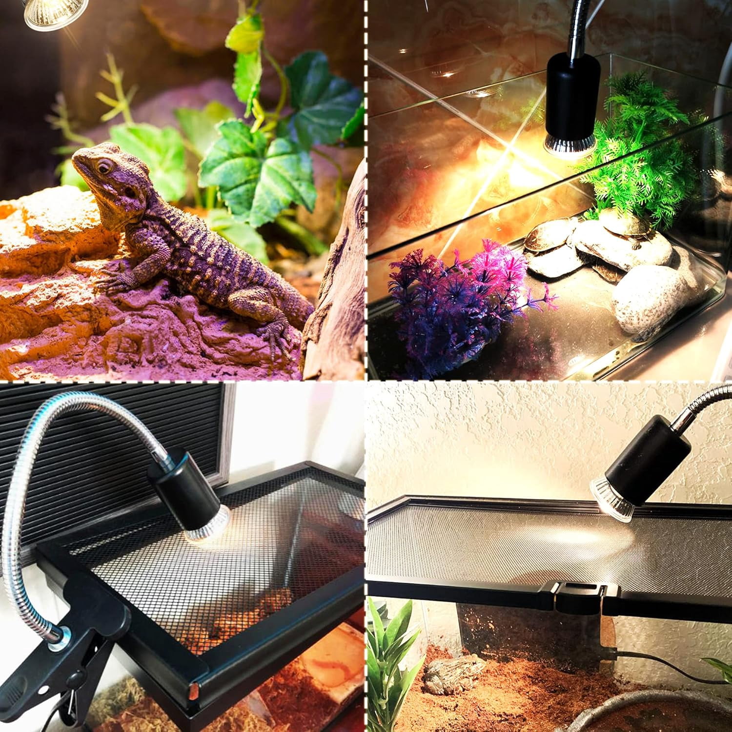 Reptile Heat Lamp,Timed Heating Lamp with Clamp, Adjustable Habitat Basking Heat Lamp,UVA/UVB Light Lamp 360° Rotatable Clip and Power Adapter for Aquarium(Bulb Included)