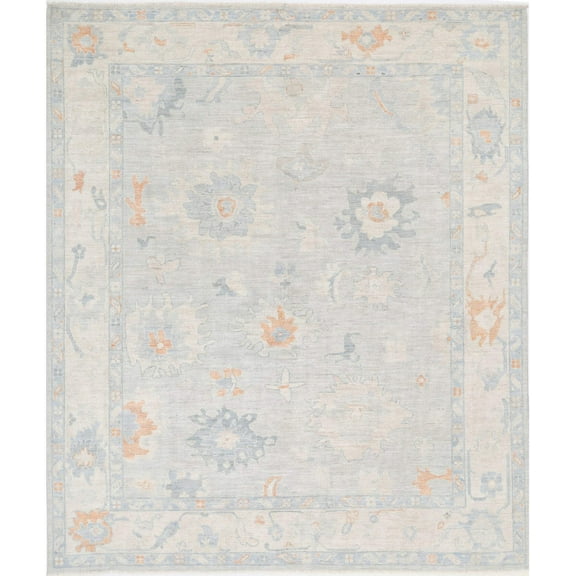 Hand Knotted Oushak Wool Rug - 8'2'' x 9'6''