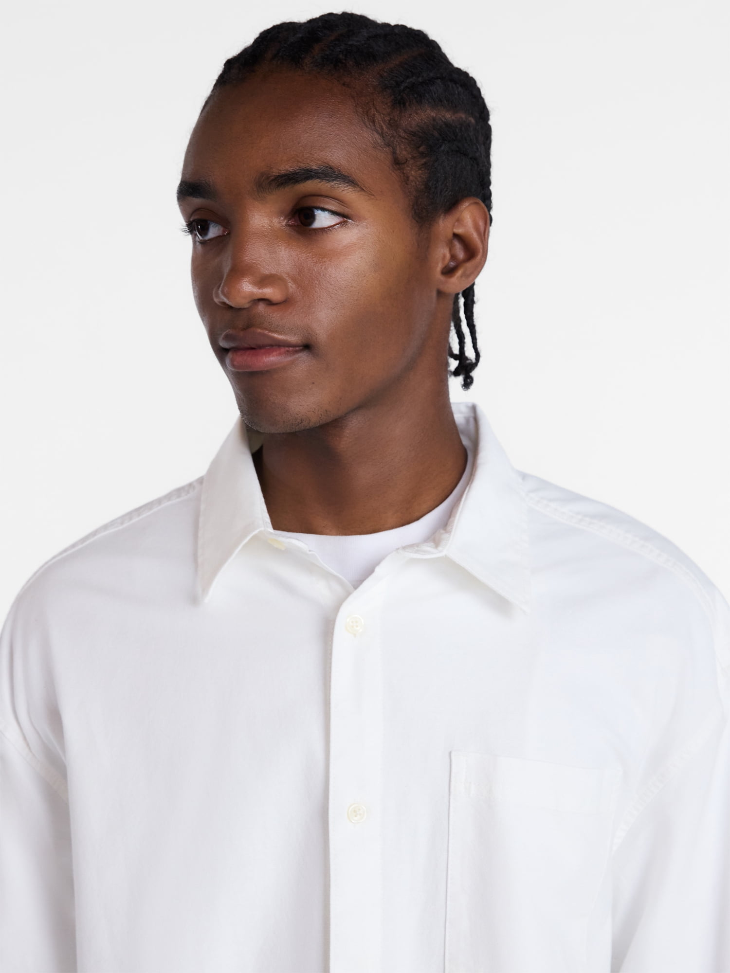 No Boundaries Boxy Cropped Fit Oxford Shirt with Long Sleeves, Men's XS-5XB