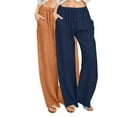 thumbnail image 2 of Wancir 2PC Women's Summer Drawstring Waist Wide Leg Loose Cotton Linen Palazzo Pants, 2 of 7
