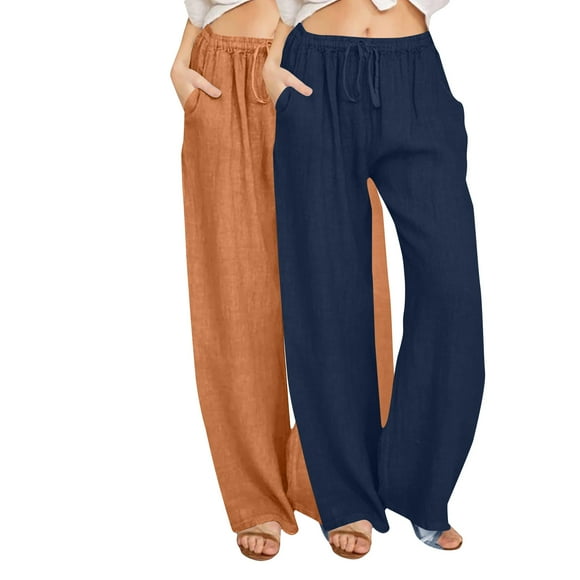 FNFYFH Liquidation Pantalon en Lin Respirant pour Femmes Grande Taille Uni