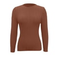 thumbnail image 7 of Fiaer Womens Crew Neck Slim Fit Sweaters Long Sleeve Solid Color Soft Comfortable Breathable Trendy Casual Knitted Tops Coffee S, 7 of 7