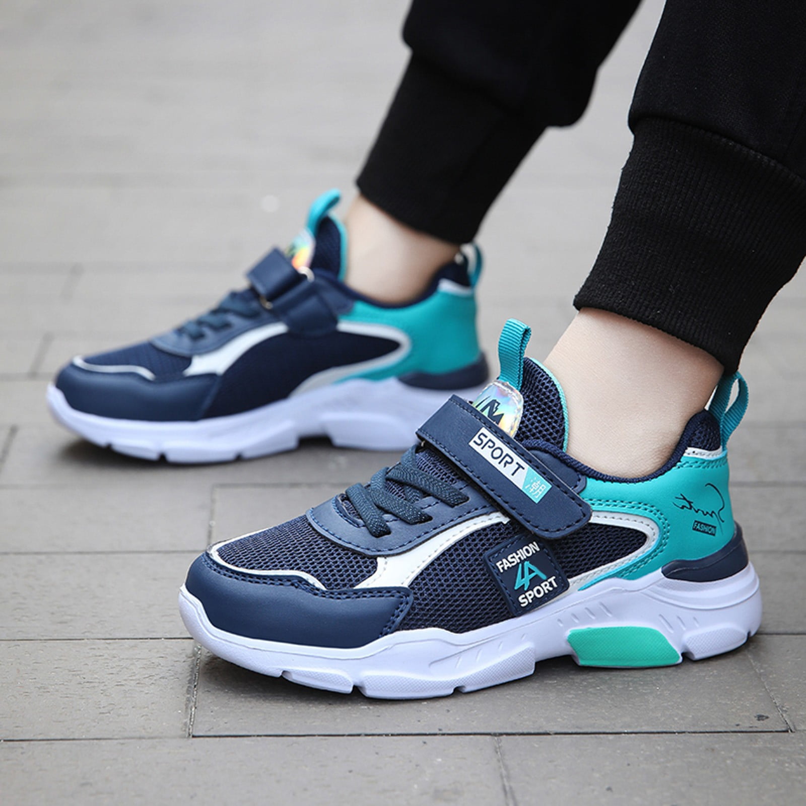 Boys Sneakers Girls Thick Hook-and-Loop Running Lightweight Walking Casual Shoes White Sneakers,Size 6 Years-7 Years