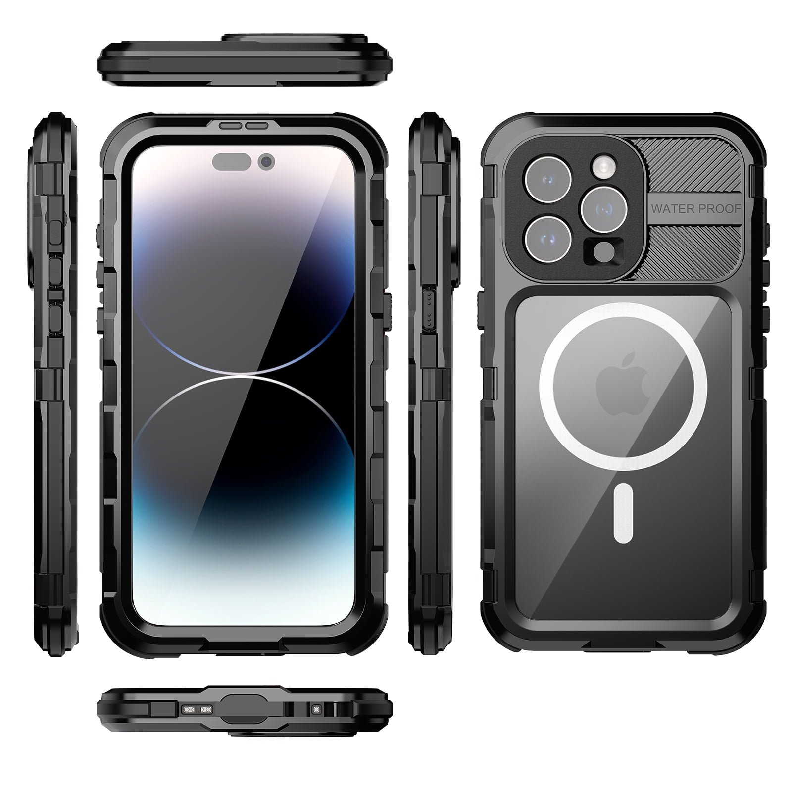 Allytech IP68 Waterproof Case with Screen Protector for iPhone 15 Pro Max, [Aluminum Alloy+PC+Silicone] Rugged Dustproof Shockproof Heavy Duty Protection Case Compatible with MagSafe - Black