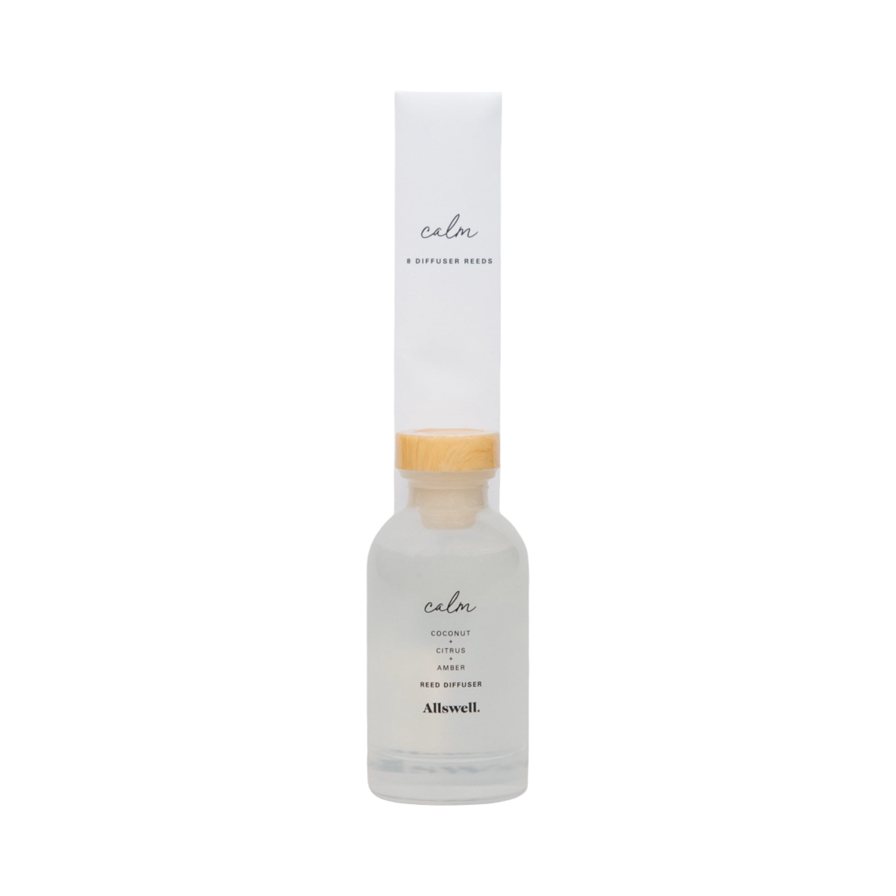 Allswell Calm Scented Reed Diffuser, Coconut + Citrus + Amber, 3 fl oz (90 mL), 8 Synthetic Reeds