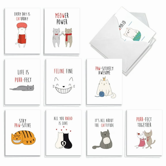 20 All Occasion Blank Cards Assorted (10 Designs, 2 Each) - Cat Got Your Tongue All Occasion (4" x 5.12") AM7183OCB-B2x10