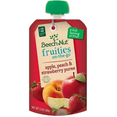 Beech-Nut Fruities on-the-Go Apple, Peach & Strawberry Puree Baby Food, 3.5 oz, (Pack of