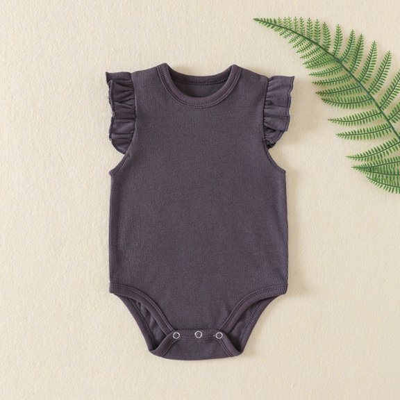 HUITKMM Baby Girl Long Sleeve Bodysuit Baby Girls Ruffle Short Sleeve Bodysuit Solid Casual Plain Blouse Top Romper Knitted Outfits Clothes 6-9 Months