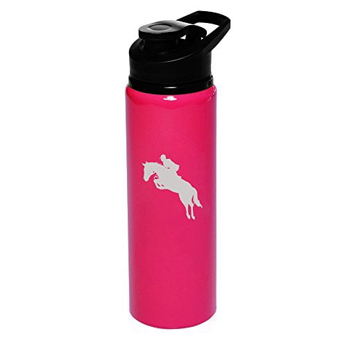 25 oz Aluminum Sports Water Travel Bottle Horse With Rider (HotPink